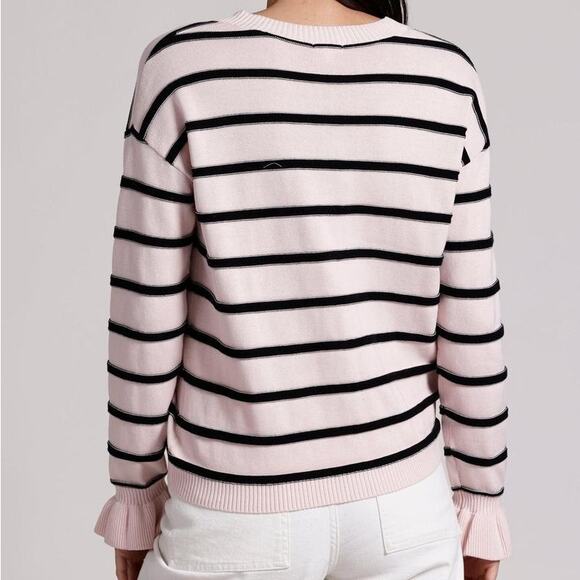 NWT Minnie Rose Button Up Striped Cotton Cardigan Sweater Ruffle Wrist Size S - Picture 4 of 4